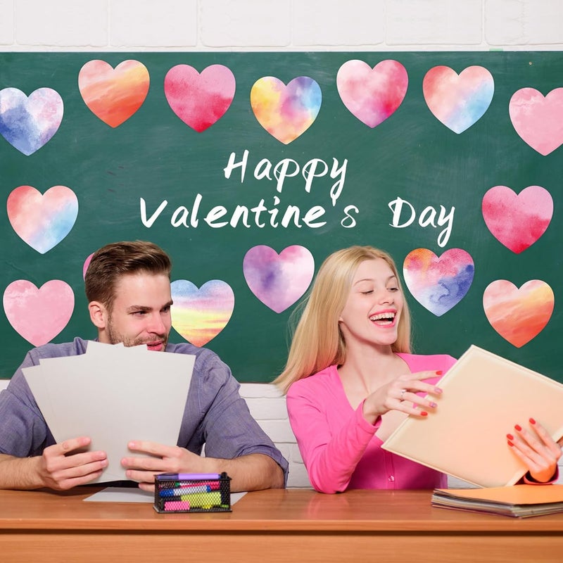 Machomby 48 Pcs Valentine’s Day Heart Cutouts, Watercolor Heart Paper Cutouts Valentine’s Day Cut-Outs Bulletin Board Decorations for Home School Classroom Valentines Party Chalkboard Window Wall Decor - Image 4